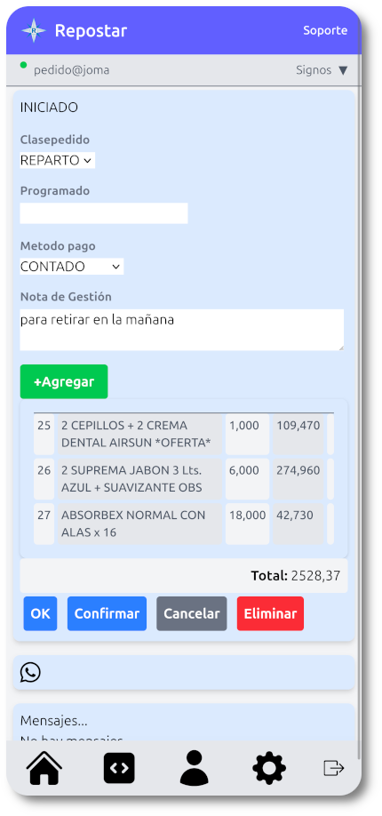 Vista móvil - Clientes